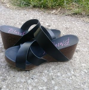 Size 8 black slip on wedges Blowfish Malibu